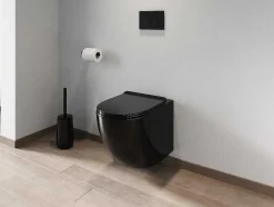 Hangend Toilet Pakket In Glanzend Zwart Met Inbouwreservoir En Bedieningsplaat - Javoine