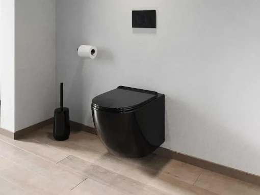 Hangend Toilet Pakket In Glanzend Zwart Met Inbouwreservoir En Bedieningsplaat - Javoine