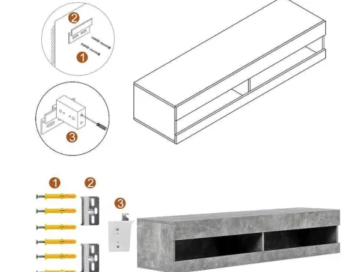 Hangend Tv-Meubel 140 Cm Met Led - Grijs