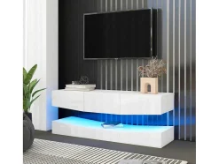 Hangend Tv-Meubel - Glanzend Gelakt - Led'S - Spaanplaat - Wit