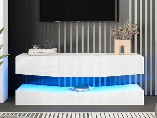 Hangend Tv-Meubel - Glanzend Gelakt - Led'S - Spaanplaat - Wit
