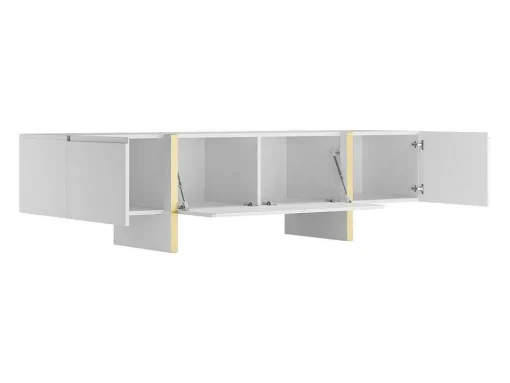 Hangend Tv-Meubel Met 4 Deuren Van Mdf - Wit En Goud - Luvonia