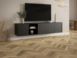 Hangend Tv-Meubel Met 4 Deuren En 2 Nissen Van Mdf - Zwart - Redonia