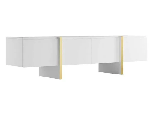 Hangend Tv-Meubel Met 4 Deuren Van Mdf - Wit En Goud - Luvonia