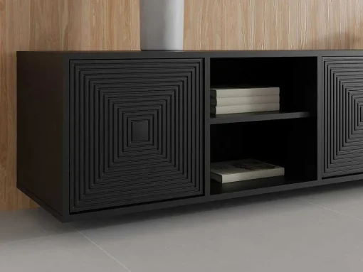 Hangend Tv-Meubel Met 4 Deuren En 2 Nissen Van Mdf - Zwart - Mezulia