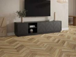 Hangend Tv-Meubel Met 4 Deuren En 2 Nissen Van Mdf - Zwart - Redonia