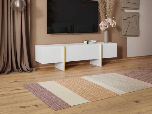 Hangend Tv-Meubel Met 4 Deuren Van Mdf - Wit En Goud - Luvonia