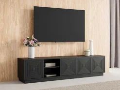 Hangend Tv-Meubel Met 4 Deuren En 2 Nissen Van Mdf - Zwart - Mezulia