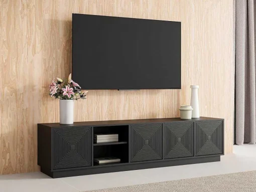 Hangend Tv-Meubel Met 4 Deuren En 2 Nissen Van Mdf - Zwart - Mezulia