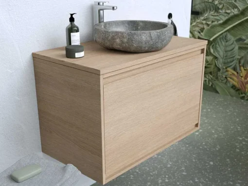 Hangend Wastafelmeubel Met Opzetwastafel In Steen Eikenfineer 80 Cm Mesliva