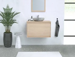 Hangend Wastafelmeubel Met Opzetwastafel In Steen Eikenfineer 80 Cm Mesliva