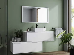 Hangende Badkamerkast In Wit Met Enkele Wastafel En Twee Lades - 94 Cm - Teana Ii