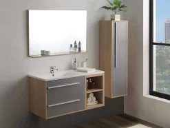 Hangende Badkamerkolom - Licht Naturelkleurig En Grijs - L35 X B30 X H120 Cm - Jasmine