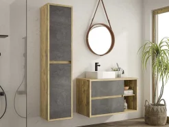 Hangende Badkamerkolom - Licht Naturel En Antraciet - H170 Cm - Tikitki