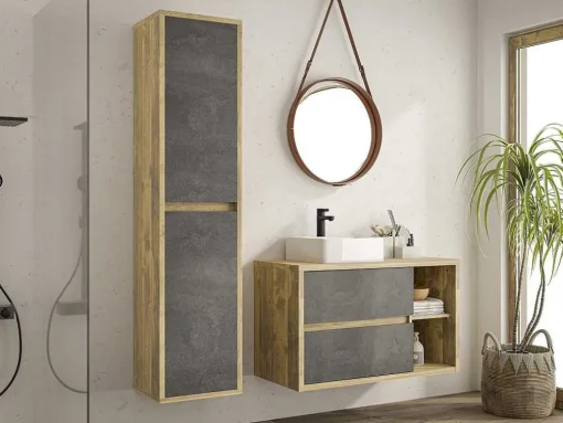 Hangende Badkamerkolom - Licht Naturel En Antraciet - H170 Cm - Tikitki