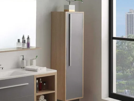 Hangende Badkamerkolom - Licht Naturelkleurig En Grijs - L35 X B30 X H120 Cm - Jasmine