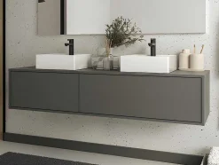 Hangende Badkamermeubel In Antracietgrijze Kleur Met Dubbele Wastafel - L150 Cm - Isaure Ii