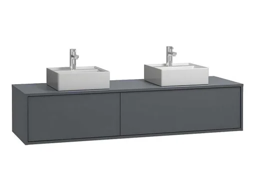 Hangende Badkamermeubel In Antracietgrijze Kleur Met Dubbele Wastafel - L150 Cm - Isaure Ii