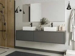 Hangende Badkamermeubel In Antracietgrijze Kleur Met Dubbele Wastafel - L150 Cm - Isaure Ii