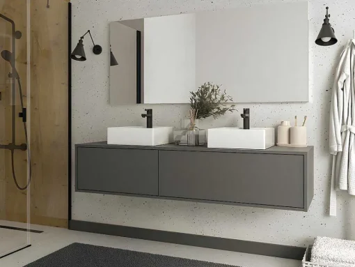 Hangende Badkamermeubel In Antracietgrijze Kleur Met Dubbele Wastafel - L150 Cm - Isaure Ii