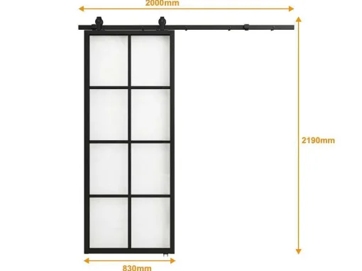 Hangende Schuifdeur H205 X L83 Cm Van Aluminium En Transparant Gehard Glas Wilden