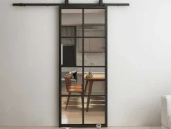 Hangende Schuifdeur H205 X L83 Cm Van Aluminium En Transparant Gehard Glas Wilden