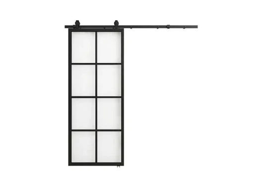 Hangende Schuifdeur H205 X L83 Cm Van Aluminium En Transparant Gehard Glas Wilden