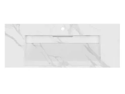 Hangende Solid Surface Wastafel In Wit Marmer Effect Takotna - L.120.2 X B.45.2 X H.8 Cm