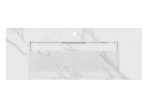 Hangende Solid Surface Wastafel In Wit Marmer Effect Takotna - L.120.2 X B.45.2 X H.8 Cm