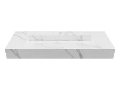 Hangende Solid Surface Wastafel In Wit Marmer Effect Takotna - L.120.2 X B.45.2 X H.8 Cm