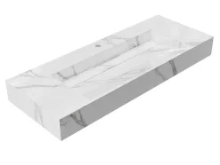 Hangende Solid Surface Wastafel In Wit Marmer Effect Takotna - L.120.2 X B.45.2 X H.8 Cm