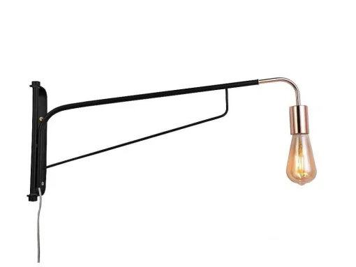 Hangende Wandlamp Van Gebogen Metaal - L65 X D10 X H25 Cm - Zwart En Koperkleurig - Colwood