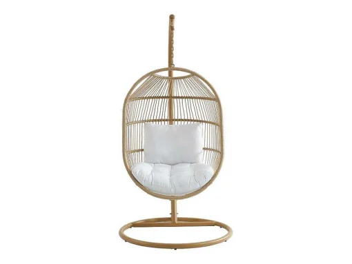 Hangfauteuil Van Gevlochten Hars En Touw - Licht Naturel Met Wit Kussen - Lucera Van Mylia