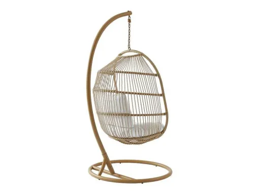 Hangfauteuil Van Gevlochten Hars En Touw - Licht Naturel Met Wit Kussen - Lucera Van Mylia