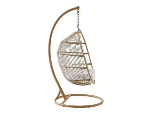 Hangfauteuil Van Gevlochten Hars En Touw - Licht Naturel Met Wit Kussen - Lucera Van Mylia