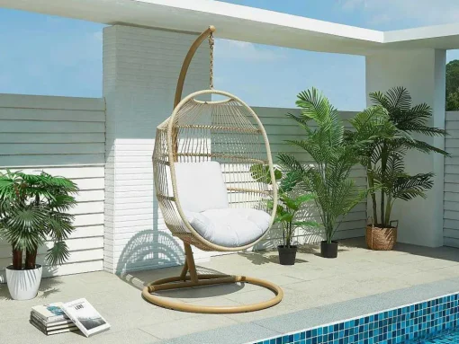 Hangfauteuil Van Gevlochten Hars En Touw - Licht Naturel Met Wit Kussen - Lucera Van Mylia