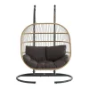 Hangfauteuil Voor 2 Personen Van Gevlochten Hars - Licht Naturel Met Antracietgrijs Kussen - Lissandra Van Mylia