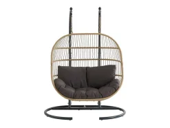 Hangfauteuil Voor 2 Personen Van Gevlochten Hars - Licht Naturel Met Antracietgrijs Kussen - Lissandra Van Mylia