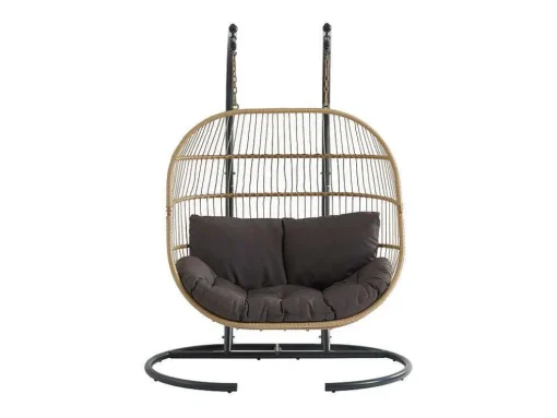 Hangfauteuil Voor 2 Personen Van Gevlochten Hars - Licht Naturel Met Antracietgrijs Kussen - Lissandra Van Mylia