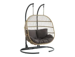Hangfauteuil Voor 2 Personen Van Gevlochten Hars - Licht Naturel Met Antracietgrijs Kussen - Lissandra Van Mylia