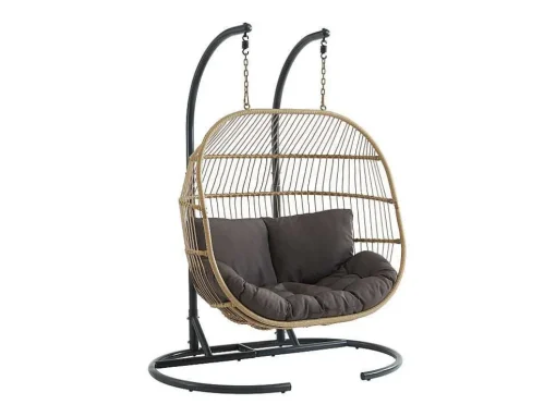 Hangfauteuil Voor 2 Personen Van Gevlochten Hars - Licht Naturel Met Antracietgrijs Kussen - Lissandra Van Mylia