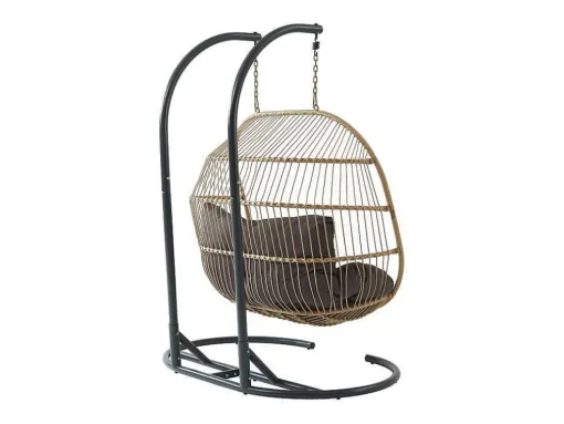 Hangfauteuil Voor 2 Personen Van Gevlochten Hars - Licht Naturel Met Antracietgrijs Kussen - Lissandra Van Mylia