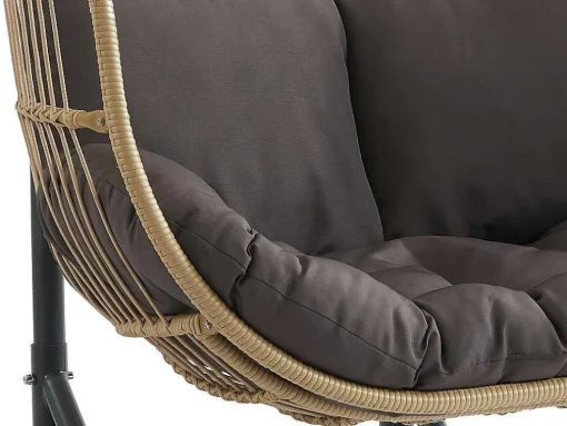 Hangfauteuil Voor 2 Personen Van Gevlochten Hars - Licht Naturel Met Antracietgrijs Kussen - Lissandra Van Mylia