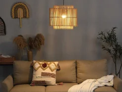 Hanglamp Etnische Stijl Van Bamboe En Zwart Metaal - D 40 X H 120 Cm - Parana