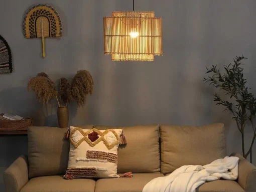 Hanglamp Etnische Stijl Van Bamboe En Zwart Metaal - D 40 X H 120 Cm - Parana