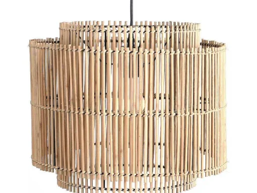 Hanglamp Etnische Stijl Van Bamboe En Zwart Metaal - D 40 X H 120 Cm - Parana