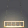 Hanglamp In Industriele Stijl Olius - Hout En Metaal - 4 Lampen - H31 X L100 Cm - Naturel En Zwart