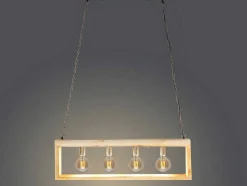Hanglamp In Industriele Stijl Olius - Hout En Metaal - 4 Lampen - H31 X L100 Cm - Naturel En Zwart