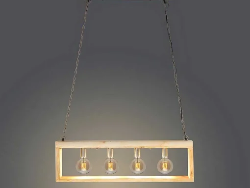 Hanglamp In Industriele Stijl Olius - Hout En Metaal - 4 Lampen - H31 X L100 Cm - Naturel En Zwart