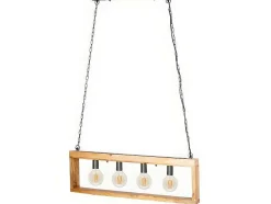 Hanglamp In Industriele Stijl Olius - Hout En Metaal - 4 Lampen - H31 X L100 Cm - Naturel En Zwart
